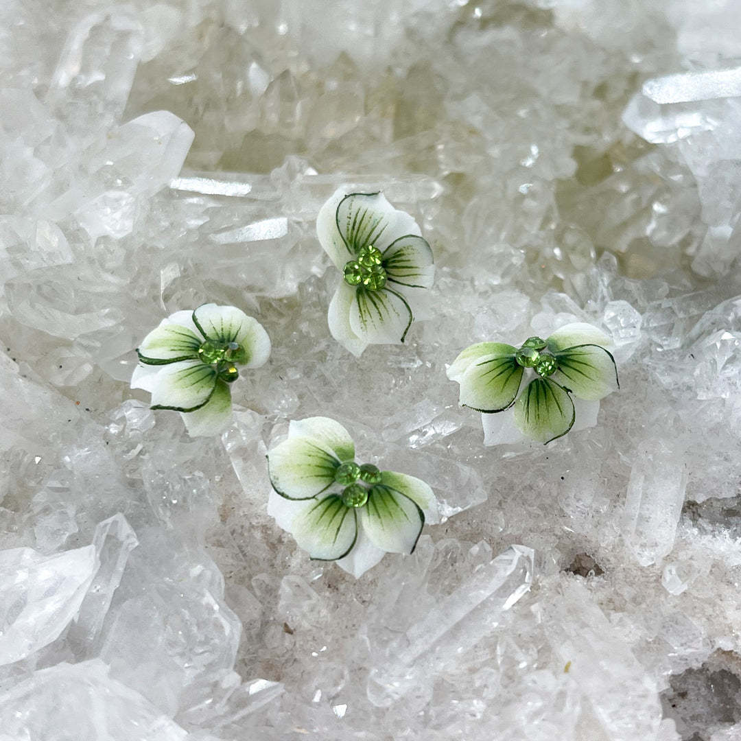 Green Detailed Christmas Flower -- Handmade 3D Nail Embellishments