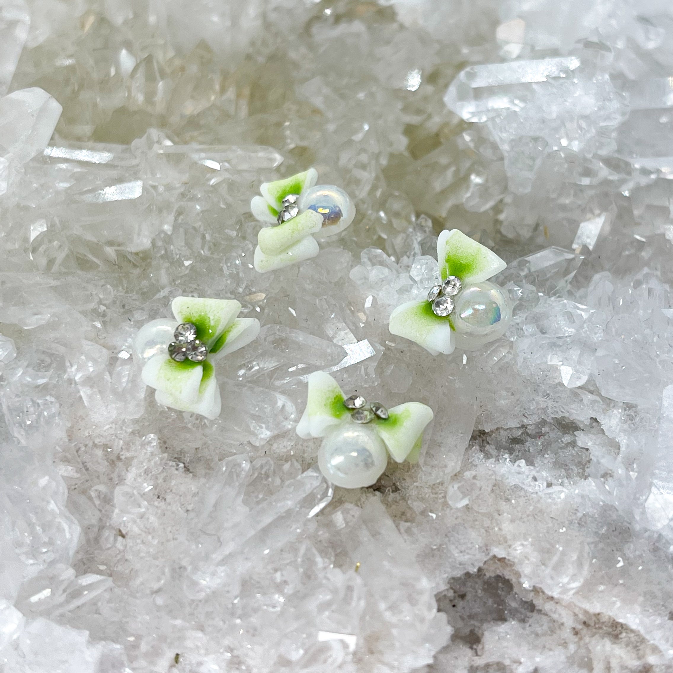 Sparkly Green Bow-- Handmade 3D Nail Embellishments