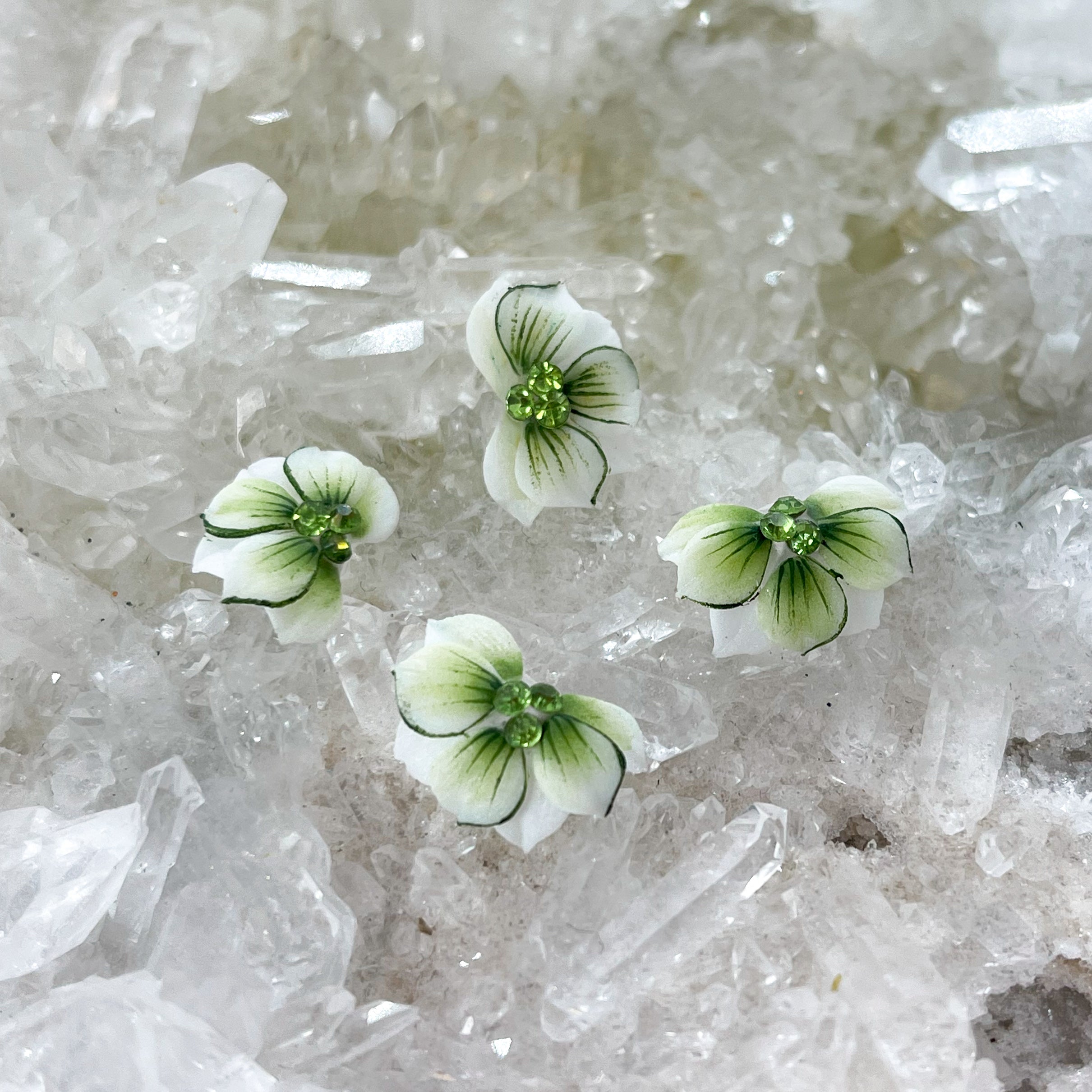 Green Detailed Christmas Flower -- Handmade 3D Nail Embellishments