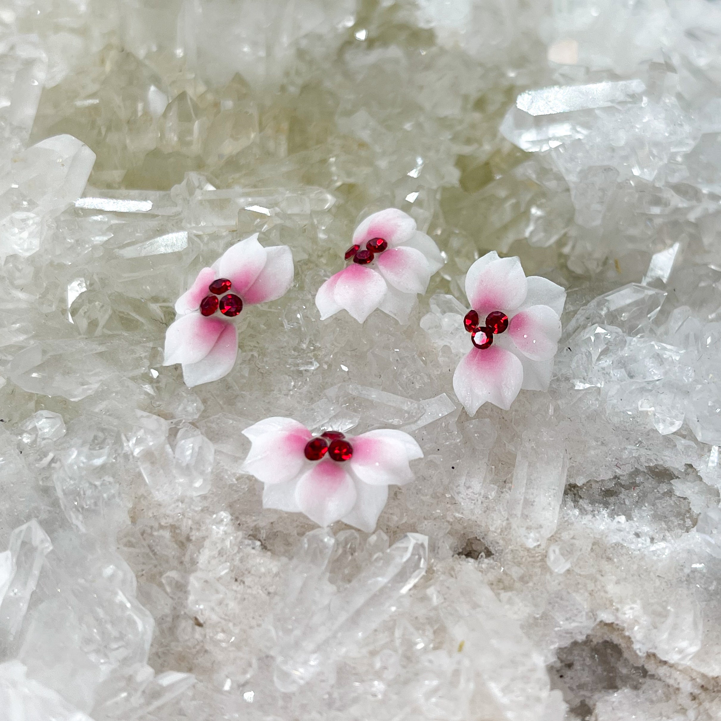 Winter Rose Poinsettia Flowers-- Handmade 3D Nail Embellishments