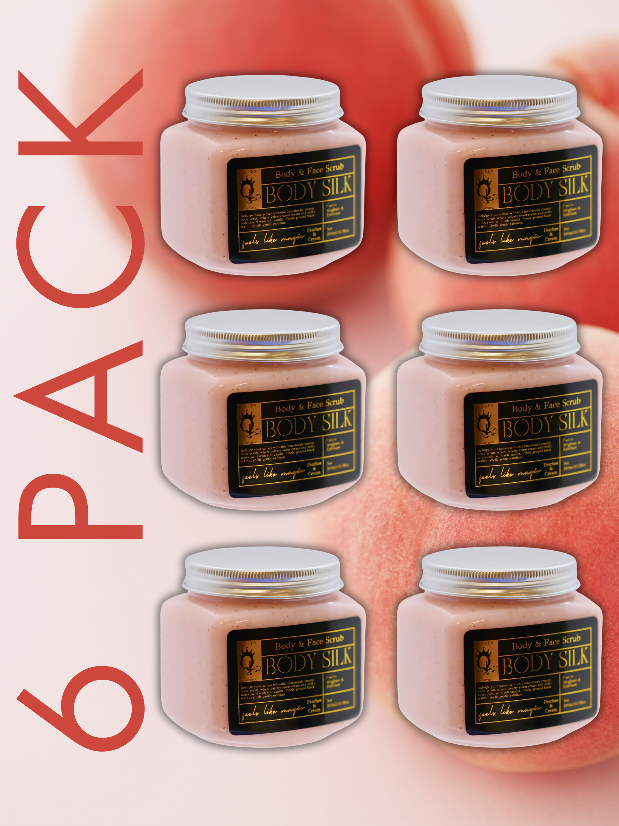 6 Pack Peaches N' Cream Body Silk -- Luxury Body Scrub