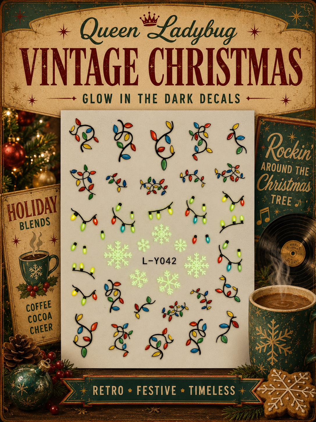 Vintage Christmas Glow In The Dark Decals
