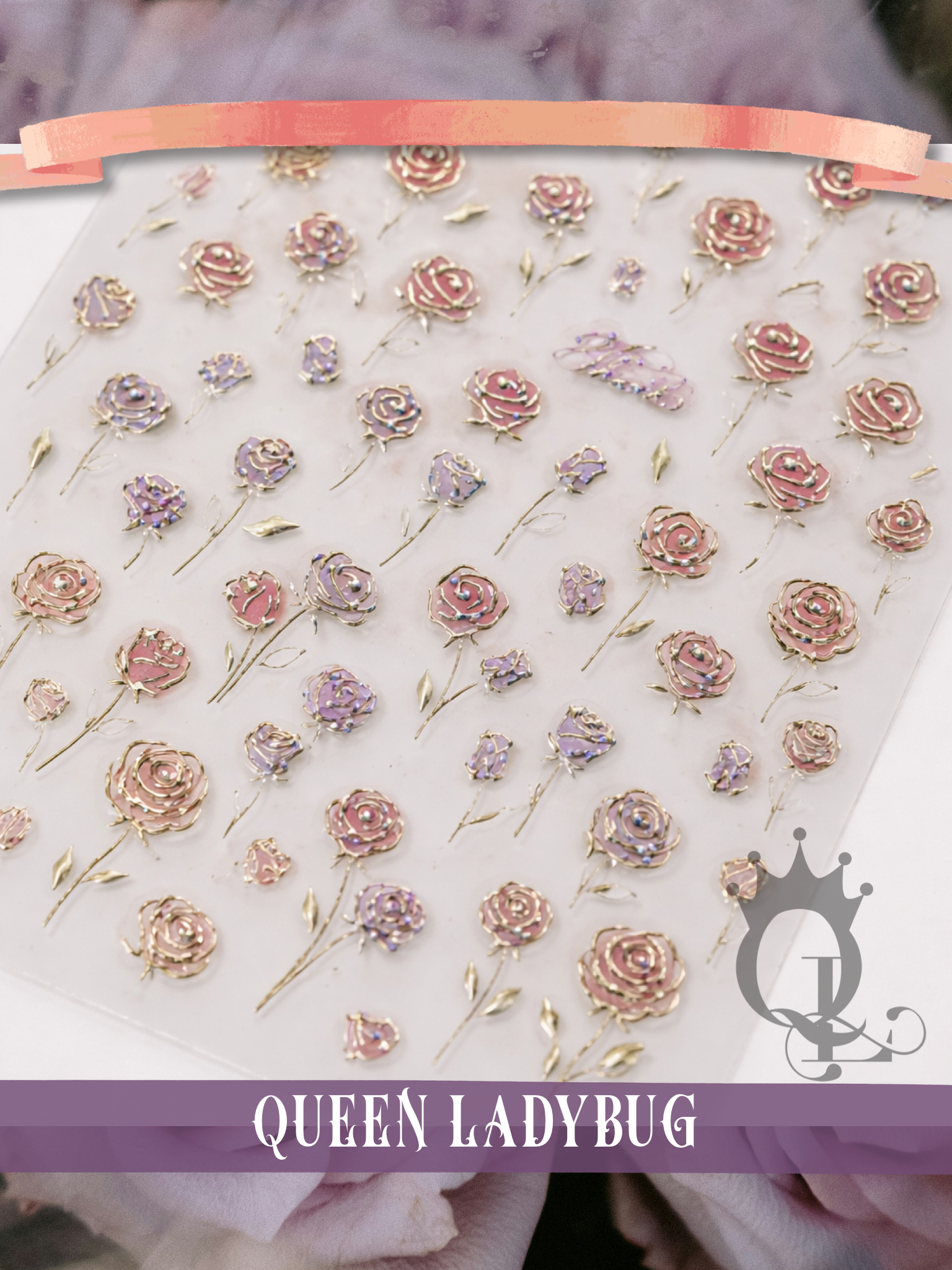Lavender Peach Roses-- Metallic Decals