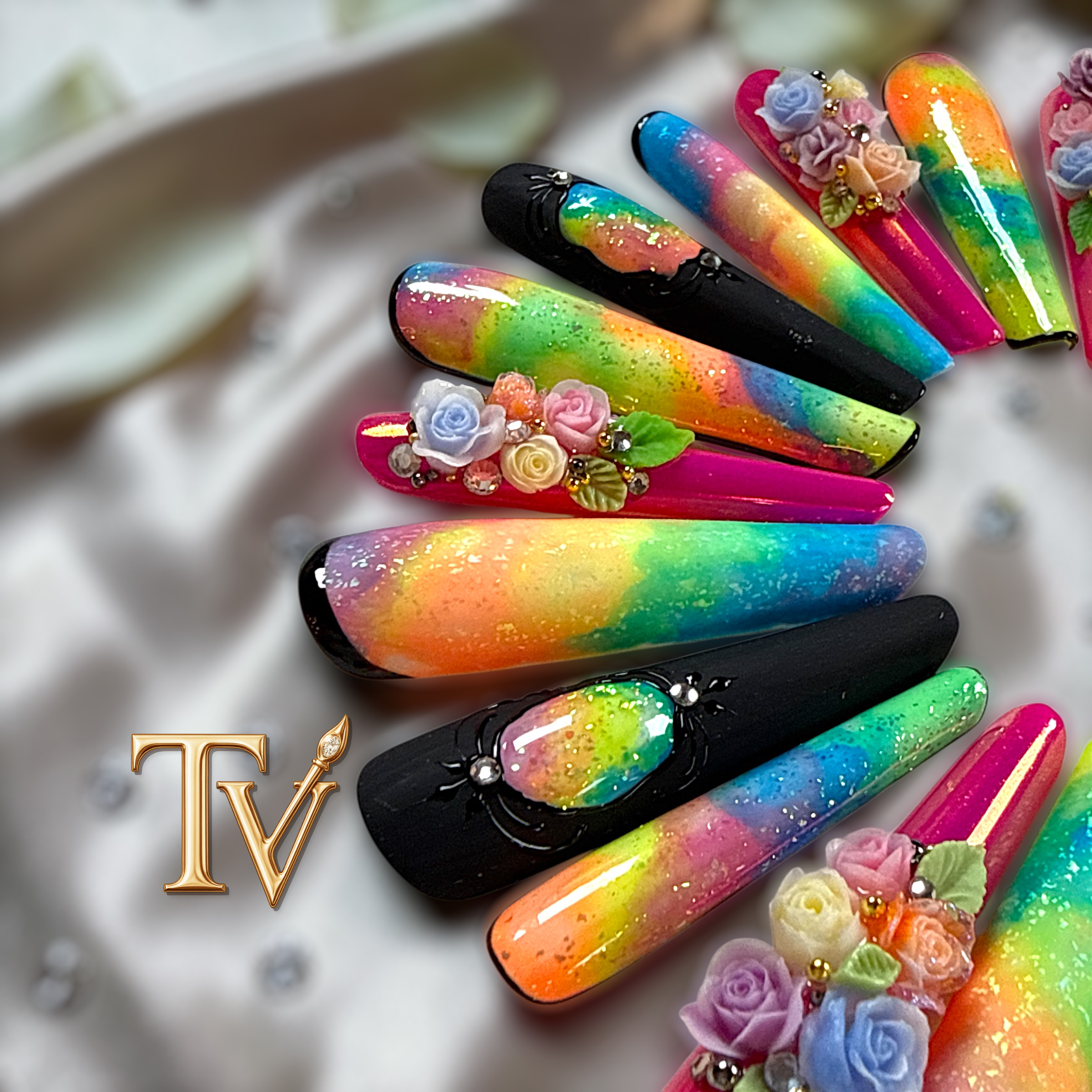 Tie-Dye Garden Russian Almond Press-On Nails