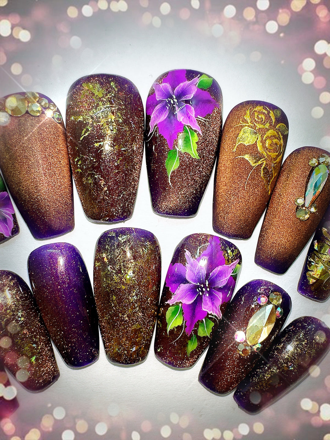 Purple Poinsettia Holiday Press-On Nails