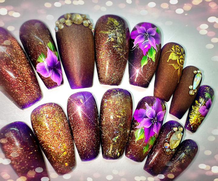 Purple Poinsettia Holiday Press-On Nails