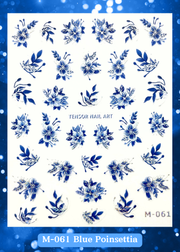 M-061 Blue Poinsettia Christmas Decals