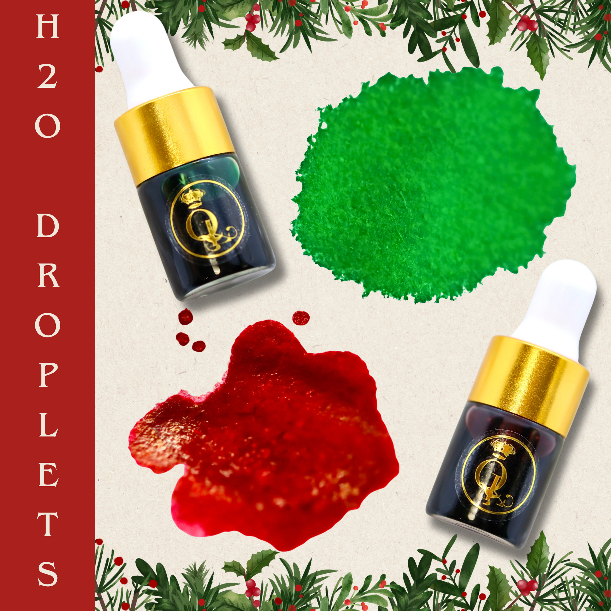 Duo of H20 Droplets - Deep Red & Green