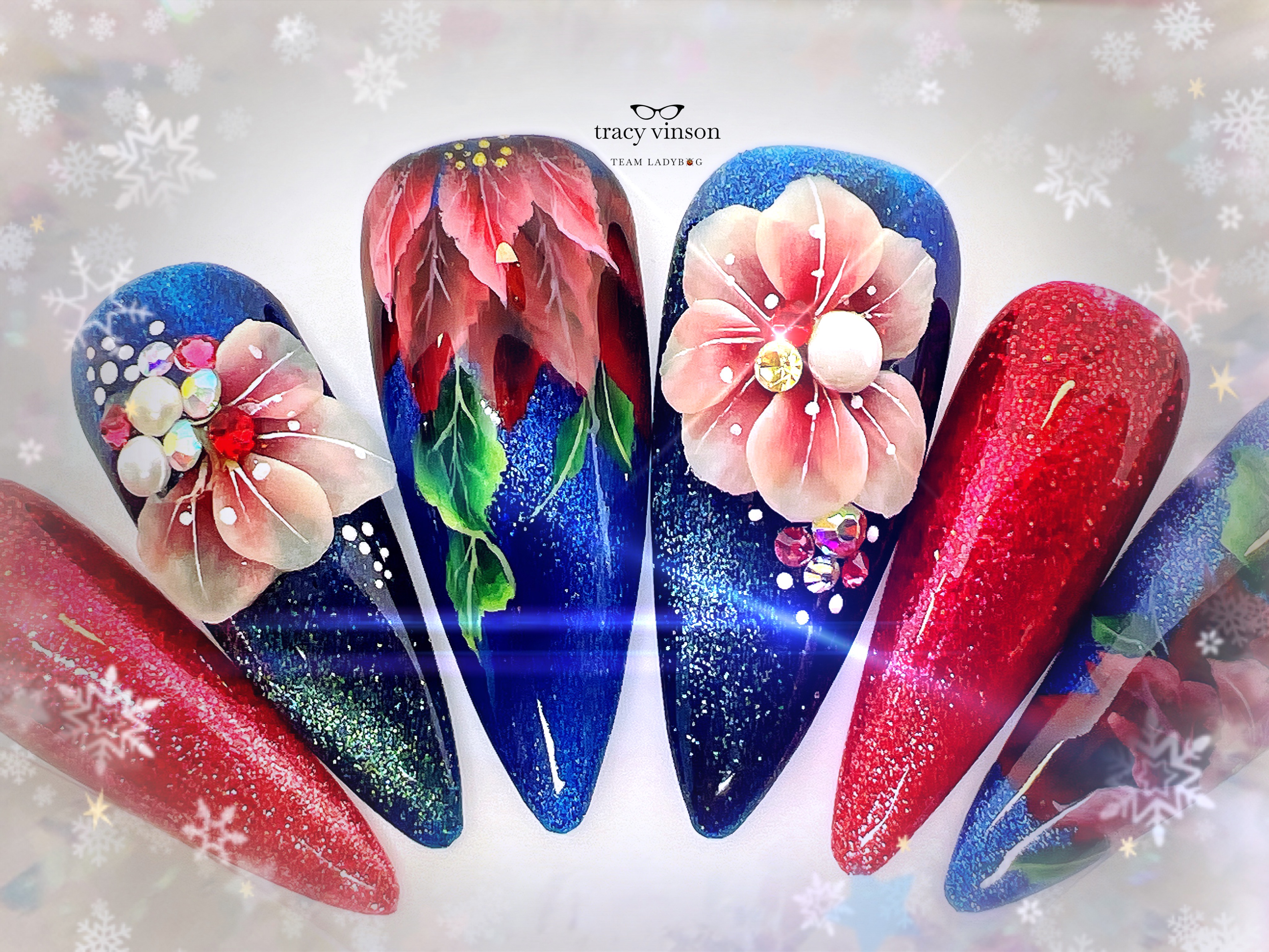 Poinsettia Press On Nails